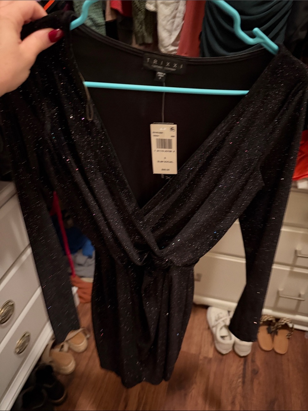 Trixxi Black Glitter Wrap Long Sleeve Dress